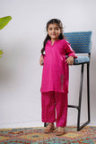 Kids Eid Dress | Shocking Pink & Multicolor | Casual 2 Piece Suit | Cotton Plain Cambric | KAC-03273