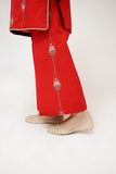 Kids Casual Dress | Red & Multicolor | Casual 3 Piece Suit | Cotton Plain Embroidery | KAD-03421