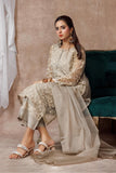 Women formal clothes | Beige & Fawn | Formal 3 Piece Suit | Banarsi Organza Plain Nylon | LDD-03094
