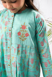 Kids Eid Dress | Sea Green & Multicolor | Casual Plus 3 Piece Suit | Cotton Glitter Printed | KBD-03369