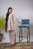 Girls Eid Dress | Light Grey & Multicolor | Casual 2 Piece Suit  | Cotton Plain Cambric | GAC-03266