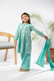 Kids Eid Dress | Sea Green & Multicolor | Casual Plus 3 Piece Suit | Cotton Glitter Printed | KBD-03369