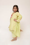 Kids Casual Dress | Perrot Green & Multicolor | Casual Plus 3 Piece Suit | Cotton  Dobby  | KBD-03459