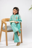 Kids Eid Dress | Sea Green & Multicolor | Casual Plus 3 Piece Suit | Cotton Glitter Printed | KBD-03369