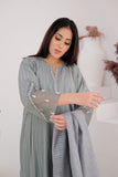 LBD-02896 | Grey & Silver | Casual Plus 3 Piece Suit | Cotton Dobby Jacquard