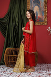 KDD-03017 | Red & Gold | Formal 3 Piece Suit | Viscose Raw Silk