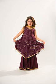 Kids formal clothes | Magenta & Gold | Formal 3 Piece Suit | Viscose Crinkle Chiffon | KDD-03049