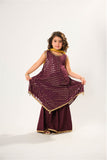 Kids formal clothes | Magenta & Gold | Formal 3 Piece Suit | Viscose Crinkle Chiffon | KDD-03049