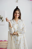 GAD-03134 | White & Gold | Casual 3 Piece Suit | Cotton Lawn Printed