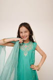 Kids Casual Dress | T.Green & Multicolor | Casual 3 Piece Suit | Cotton Plain Embroidery | KAD-03422