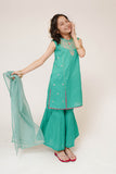 Kids Casual Dress | T.Green & Multicolor | Casual 3 Piece Suit | Cotton Plain Embroidery | KAD-03422