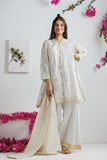 GAD-03134 | White & Gold | Casual 3 Piece Suit | Cotton Lawn Printed