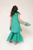 Kids Casual Dress | T.Green & Multicolor | Casual 3 Piece Suit | Cotton Plain Embroidery | KAD-03422