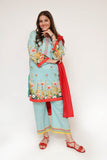 Girls Eid Dress | Sea Green & Multicolor | Casual 3 Piece Suit  | Cotton Lawn Digital Print | GAD-03474