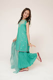 Kids Casual Dress | T.Green & Multicolor | Casual 3 Piece Suit | Cotton Plain Embroidery | KAD-03422
