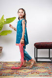 Kids Eid Dress | Turquoise Blue & Multicolor | Casual Plus 3 Piece suit | Cotton Gold Printed Lawn | KBD-03207