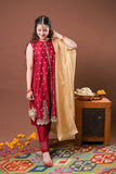 Girls formal clothes | Maroon/Gold | Formal 3 Piece Suit  | Viscose Chambray Katan | GDD-03251