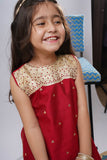 Kids formal clothes | Maroon/Gold | Formal 3 Piece Suit | Viscose Chambray Katan | KDD-03240