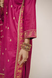 Women Eid Dress | Magenta & Gold | Casual Plus 3 Piece Suit | Cotton Plain with Banarsi Borders | LBD-03453