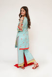Girls Eid Dress | Sea Green & Multicolor | Casual 3 Piece Suit  | Cotton Lawn Digital Print | GAD-03474