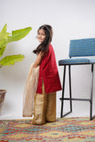 Kids formal clothes | Maroon/Gold | Formal 3 Piece Suit | Viscose Chambray Katan | KDD-03240