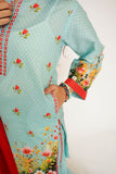 Girls Eid Dress | Sea Green & Multicolor | Casual 3 Piece Suit  | Cotton Lawn Digital Print | GAD-03474