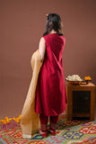 Girls formal clothes | Maroon/Gold | Formal 3 Piece Suit  | Viscose Chambray Katan | GDD-03251