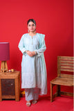 Women Eid Dress | Sea Green & White | Casual Plus 3 Piece Suit | Cotton Plain | LBD-03089