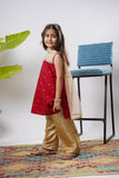 Kids formal clothes | Maroon/Gold | Formal 3 Piece Suit | Viscose Chambray Katan | KDD-03240