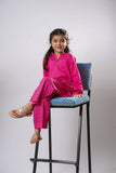Kids Eid Dress | Shocking Pink & Multicolor | Casual 2 Piece Suit | Cotton Plain Cambric | KAC-03273