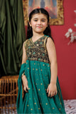 Kids formal clothes | Green & Multicolor | Formal 3 Piece Suit | Viscose Crinkle Chiffon | KDD-03108