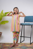 Kids Eid Dress | White & Multicolor | Casual 2 Piece Suit | Cotton Multi Color Printed | KAC-03143