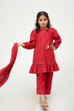 Kids Winter dress | Maroon & Gold | Casual 3 Piece Suit | Cotton Dobby Karandi | KAD-03699