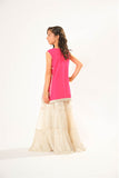 Kids formal clothes | Shocking Pink & Fawn | Formal 3 Piece Suit | Viscose Chiffon & Organza | KDD-03056