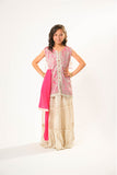 Kids formal clothes | Shocking Pink & Fawn | Formal 3 Piece Suit | Viscose Chiffon & Organza | KDD-03056