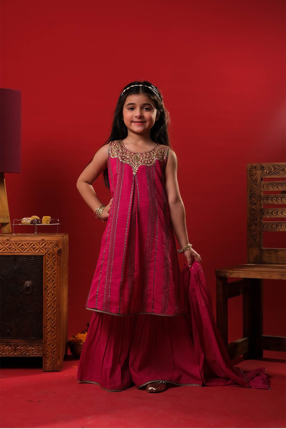 Kids Eid Dress | Shocking Pink & Multicolor