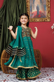 Kids formal clothes | Green & Multicolor | Formal 3 Piece Suit | Viscose Crinkle Chiffon | KDD-03108