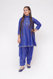 Girls Winter Dress | Blue & Multicolor | Casual 3 Piece Suit  | Cotton Masuri Karandi | GAD-03655
