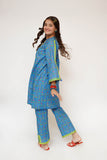 Girls Eid Dress | Blue & Multicolor | Casual 2 Piece Suit  | Cotton Lawn Printed | GAC-03479