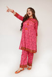 Girls Eid Dress | S.Pink & Multicolor | Casual 2 Piece Suit  | Cotton Lawn Printed | GAC-03478