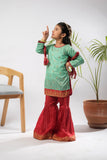 Kids formal clothes | Green & Maroon | Formal 3 Piece Suit | Polyester Tussar Silk | KDD-03222