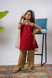Kids formal clothes | Maroon/Gold | Formal 3 Piece Suit | Viscose Chambray Katan | KDD-03240