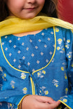 Kids formal clothes | Blue & Yellow | Formal 3 Piece Suit | Viscose Raw-Silk | KDD-03247