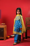 Kids formal clothes | Blue & Yellow | Formal 3 Piece Suit | Viscose Raw-Silk | KDD-03247