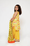 Kids Casual Dress | Yellow & Multicolor | Casual 3 Piece Suit | Cotton Lawn Printed | KAD-03498