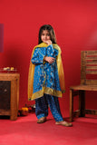 Kids formal clothes | Blue & Yellow | Formal 3 Piece Suit | Viscose Raw-Silk | KDD-03247