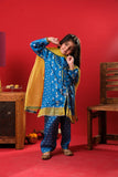 Kids formal clothes | Blue & Yellow | Formal 3 Piece Suit | Viscose Raw-Silk | KDD-03247