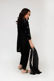 Kids Eid Dress | Black & White | Casual 3 Piece Suit | Cotton Plain Embroidery | KAD-03429
