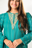 Girls winter clothes | Turquoise Green & Gold | Casual 3 Piece Suit  | Cotton Karandi Dobby  | GAD-03214