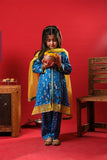 Kids formal clothes | Blue & Yellow | Formal 3 Piece Suit | Viscose Raw-Silk | KDD-03247